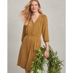 NWTS Garnet Hill Green Cupro Sueded V-Neck Pleated Pocket Dress Size Large